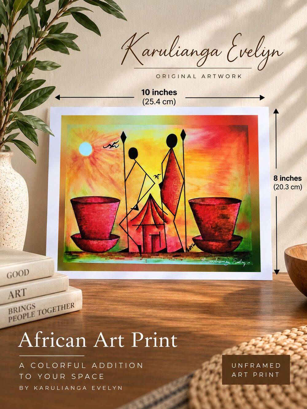 Karulianga Evelyn African Art Print 8x10 Signed Unframed Tribal Village Decor